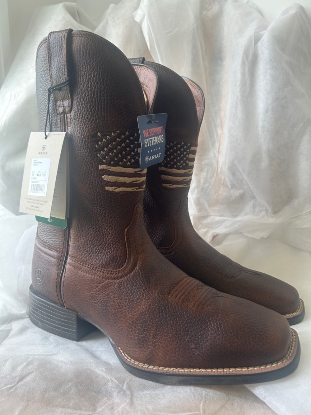 Ariat Men’s Brown Leather Western Cowboy Boots with Flag Stitching Square Toe